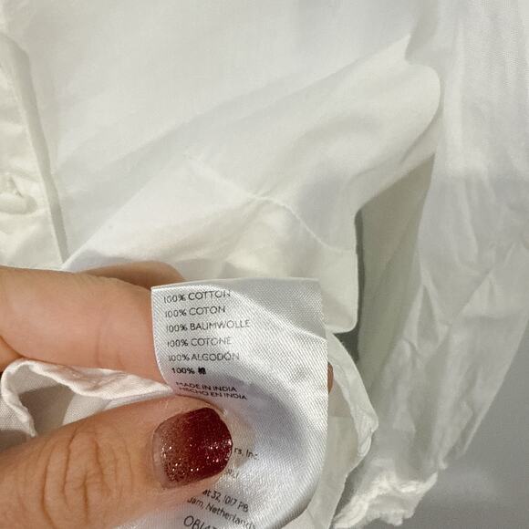 Anthropologie White Ruffle Button Down Shirt | Size 4 - Picture 3 of 5